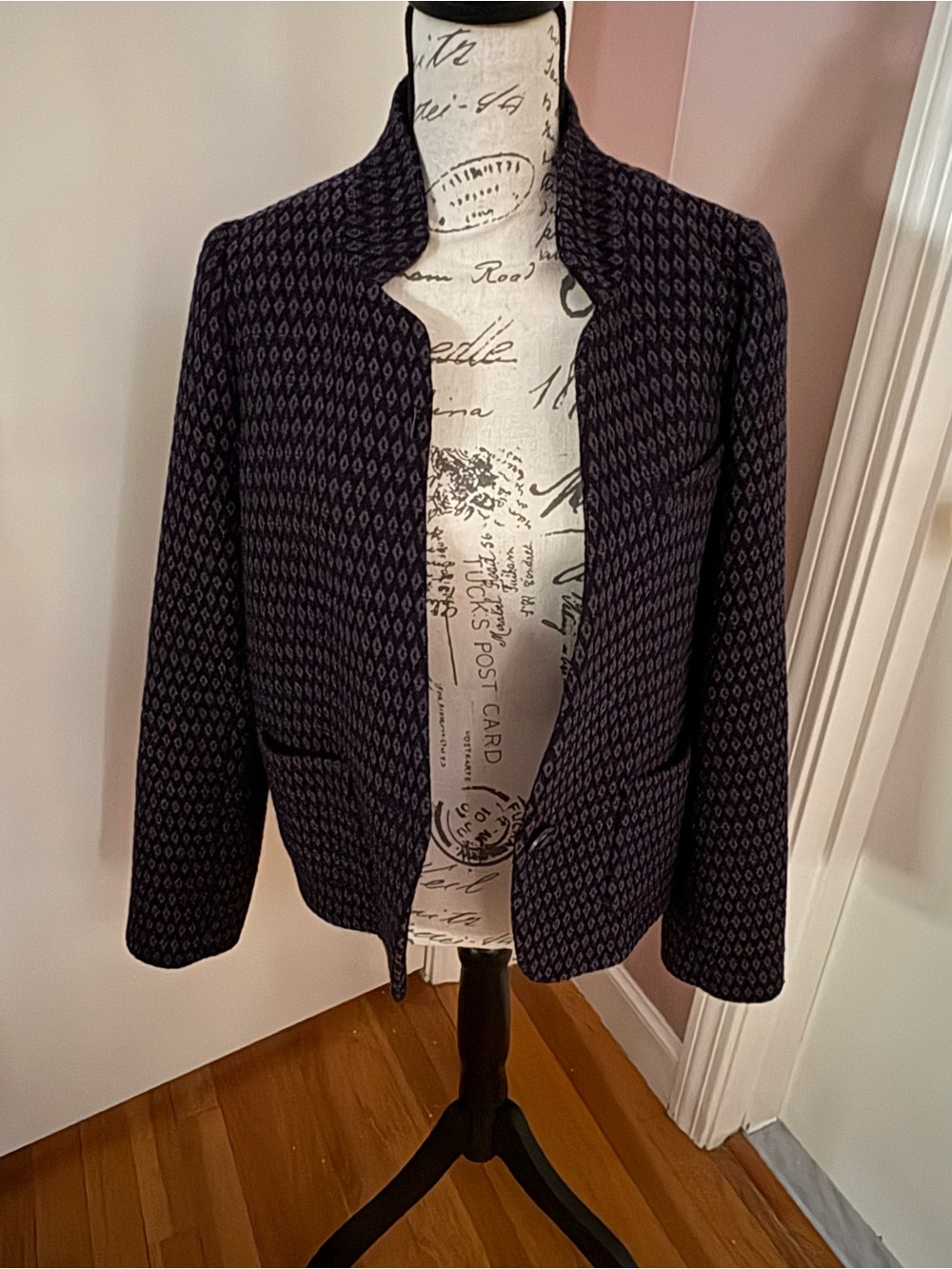 Comptoir Des Cotonniers Navy Patterned Open Front Blazer